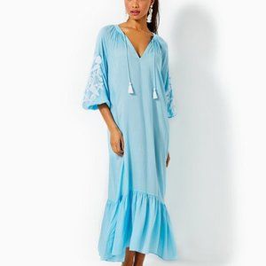 NWT Lilly Pulitzer Cheree Long-Sleeved Maxi Cover-Up Celestial Blue L/XL